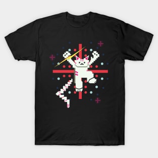 Cat Lightning Retro Gaming Snow Furr Pink Stripes T-Shirt